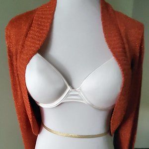 Sweater Shrug Metallic Burnt Orange Long Sleeve Open Front Knit L